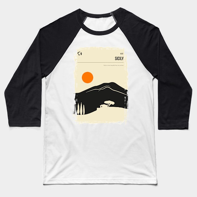 Sicily Italy Vintage Minimal Retro Travel Poster Baseball T-Shirt by jornvanhezik